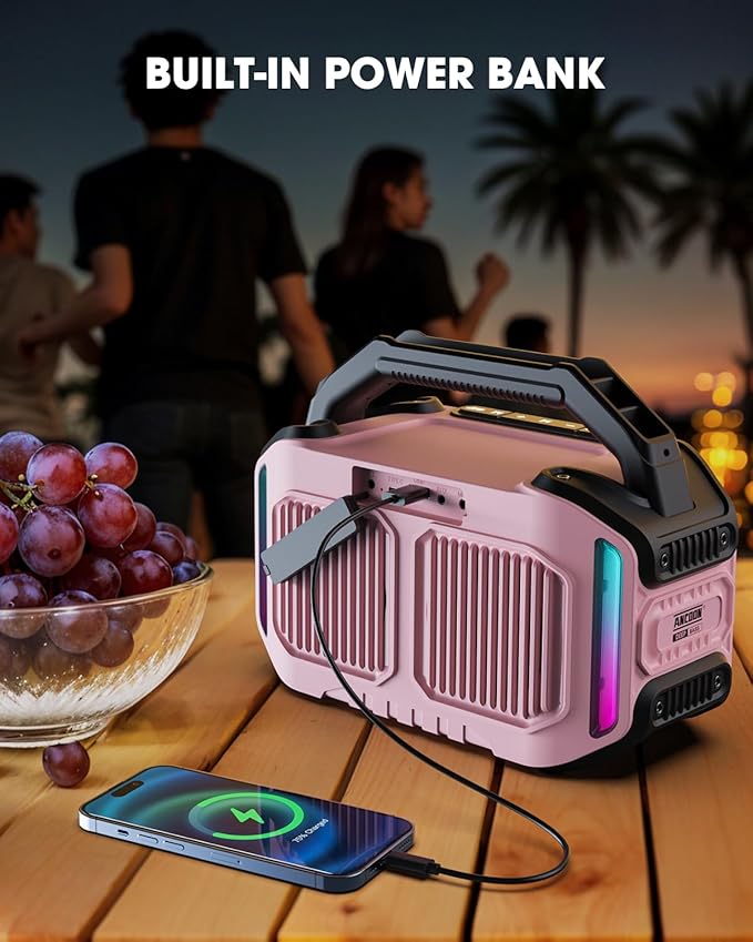 Speakers Bluetooth Wireless: 80W(Peak) Loud Speaker with Bass, 20H Playtime, IPX6 Waterproof, Large Jobsite Speakers for Work, Outdoor, Workshop, Garage, Portable Speaker with TWS (Pink)