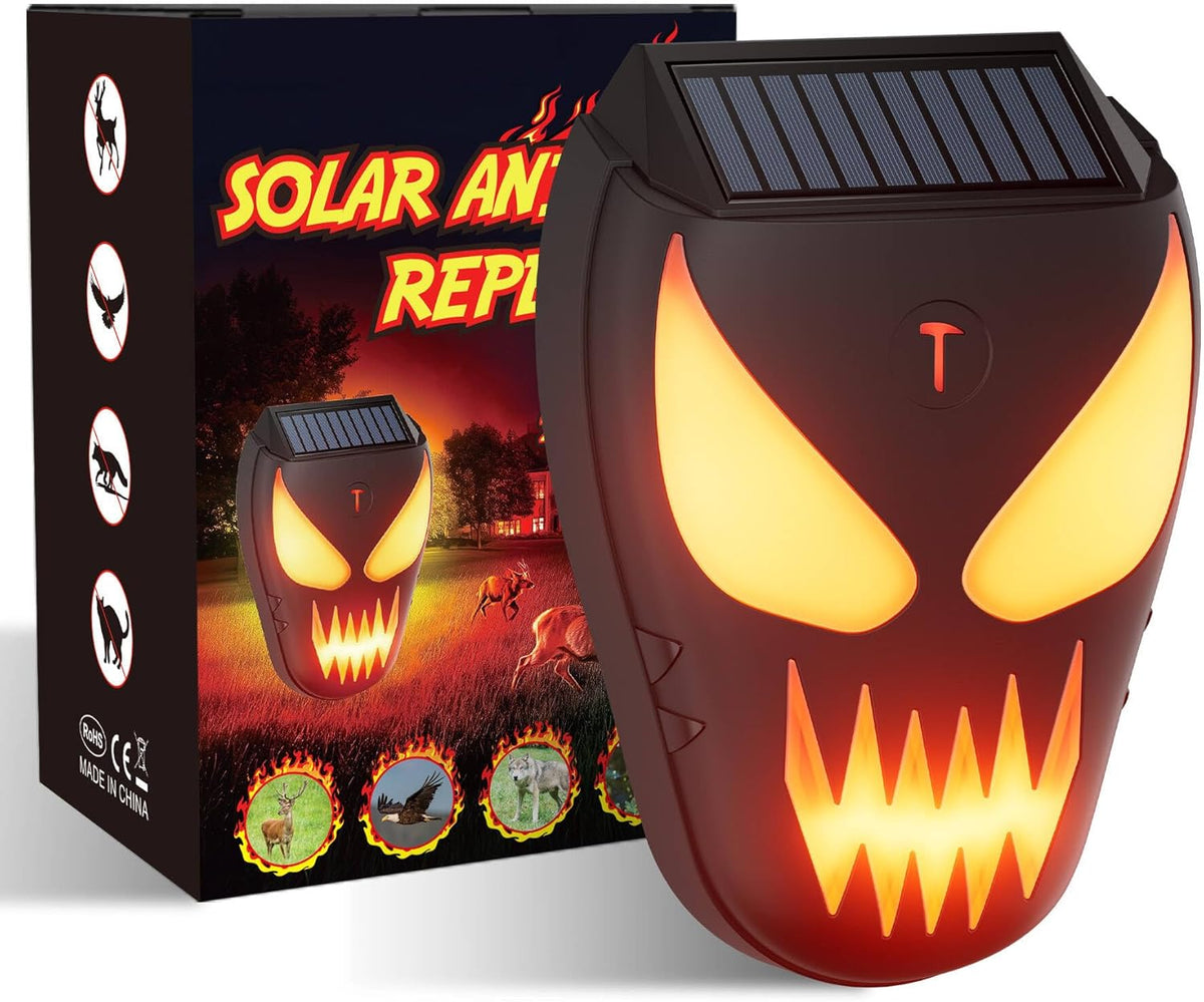 Solar Nocturnal Animal Repeller 1 Pack - Coyote, Raccoon, Fox, Skunk, Deer, Hawk Outdoor Repellent Deterrent - Amber LED & Waterproof Predator Lights for Chicken Coop,Farm,Yard,Garden - Halloween