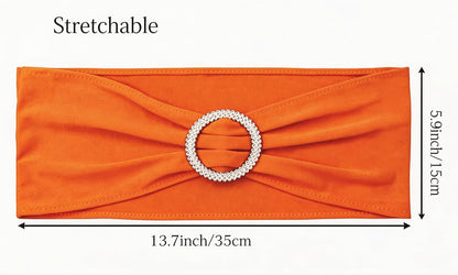 50 Pack Spandex Orange Chair Sashes for Wedding Stretch Chairs Bows Bands with Slider Buckles for Party Birthday Feast Banquet Restaurant Halloween Christmas Events Decorations