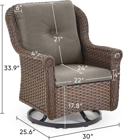 Patio Chairs Outdoor Swivel Glider - Set of 2 High Back Outside Brown Wicker Rattan Rocking Chair with Zippered Cushion for Porch Apartment Deck Yard Poolside Garden - Grey