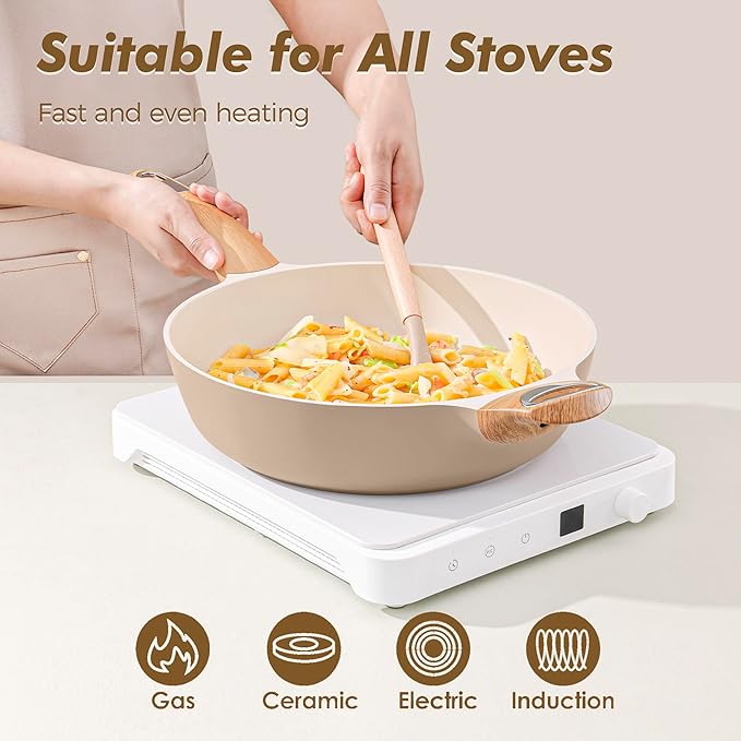 SENSARTE Ceramic Nonstick Frying Pan Skillet with Lid, 10.5 Inch Deep Frying Pan, 3.8 Qt Saute Pan, Induction Pan, Healthy Non Toxic Cooking Pan with Helper Handle, PFOA PFAS PTFE Free