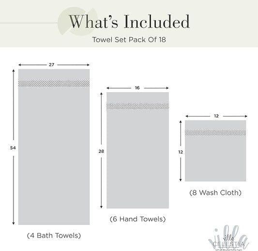 100% Cotton Bath Towel Set of 18-4 Bath Towels, 6 Hand Towels, 8 Wash Cloths, Sustainable, Soft, Highly Absorbent, Combed Cotton 18 Piece Set for Hotels, Spa, Bathroom, Dorm, Sage
