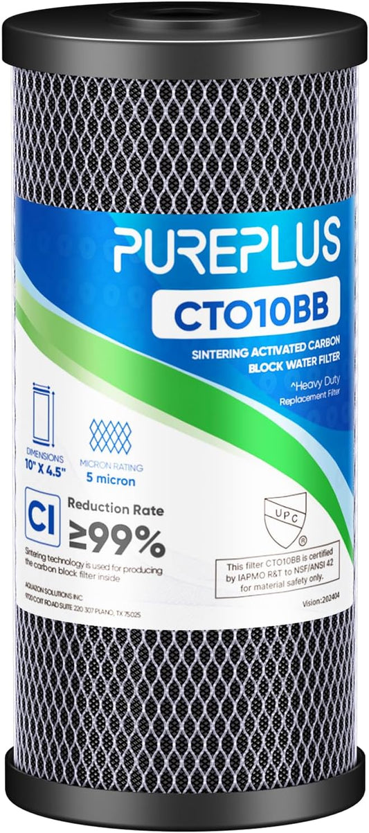 10" x 4.5" Whole House Coconut Shell Activated Carbon Water Filter Replacement Cartridge - Compatible with WFHDC8001, CB-BB-10, FXHTC, GXWH40L, GXWH35F, GNWH38S, CTO10BB - 1 Pack