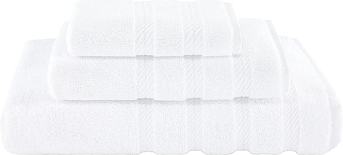 American Soft Linen Premium 3 Piece Towel Set, 1 Bath Towel 1 Hand Towel 1 Washcloth, 600 GSM 100% Cotton Turkish Towels for Bathroom, White Towel Set