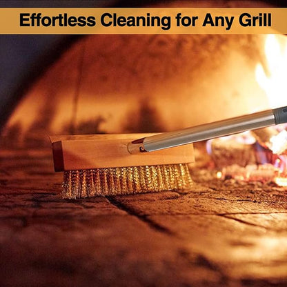 Stainless Steel Pizza Oven Brush, Grill Brush with 4 Sections Detachable Long Rod Design and Scraper, Brass Bristles Pizza Brush for Restaurants, Commercial Cleaning, Kitchens, BBQ Shelf