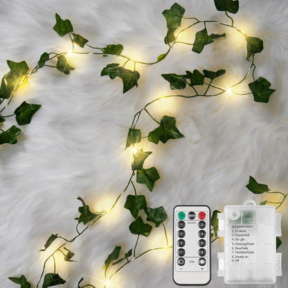 suddus Vine with Fairy Lights Battery Operated, 33ft 100 LED Ivy String Lights with Remote, Leaf Lights for Bedroom, Room, Wall, Garden, Party, Wedding Dorm Decor (Warm White)