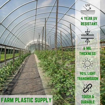 Farm Plastic Supply 4 Year Clear 6 mil Greenhouse Plastic Sheeting - Clear Sheeting, Polyethylene Film, Transparent Plastic Film for Greenhouse (12' x 15')