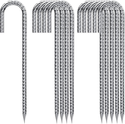 J Hook Rebar Stakes 12 Inch, Ground Stakes for Camping Tent Heavy Duty 10 Pack Rust Proof Coated Metal for Flower Gardens Landscape Fabric Pins Dog Fence