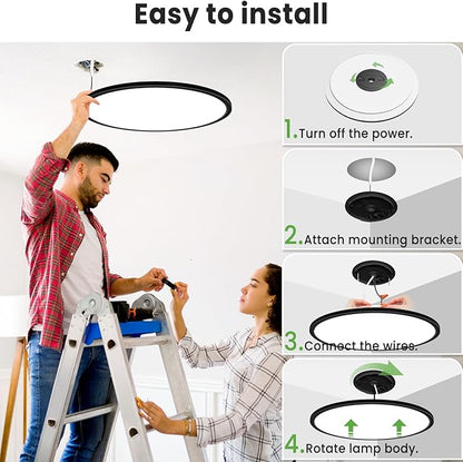 zemty 2Pack 20 inch LED Flush Mount Ceiling Light, 50W 5000lm Large Light Fixture, 3 Color Temperature in One 3000k 4500k 6000K Round Modern Ceiling Lamp for Bedroom Kitchen Dining Room (Black)