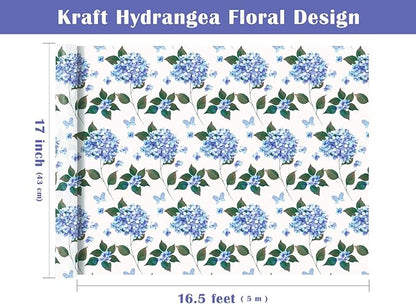 WRAPAHOLIC Kraft Hydrangea Floral Wrapping Paper Roll - Mini Roll - 17 Inch x 16.5 Feet - Hydrangea Flower Wrapping Paper for Wedding, Birthday, Bridal Shower, Tea Party