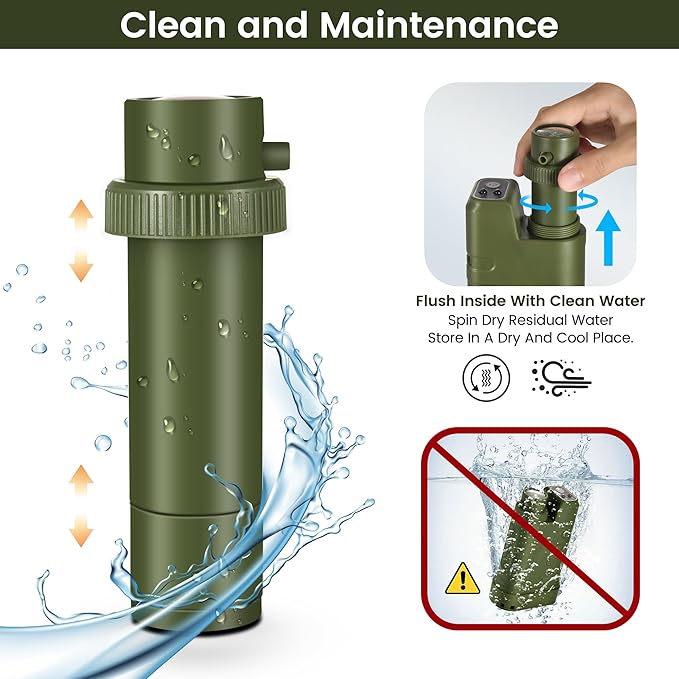 Electric Portable Water Filter Survival,Fast Flow,Lightweight,4-Layer Filtration Provide Better Tasting,Reusable Water Purification System for Outdoor Travel,Camping,Hiking,Backpacking