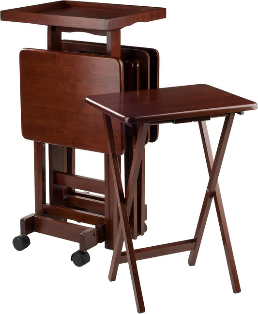 Winsome 6-Piece Snack Table, Walnut (94828) | Easy to Store Portable Fold Up Table Set for Kitchen, Living Room TV Dining, Crafts, Puzzles, Work From Home