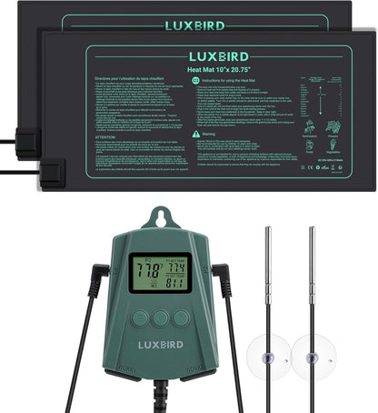 LUXBIRD 2 Pack 10"x 20.75" Seedling Heat Mat and Digital Thermostat Controller Combo Set (120v US Plug)