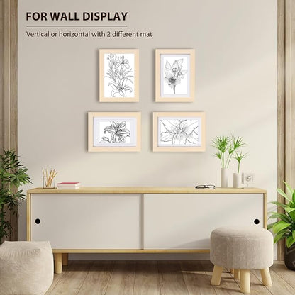 KINLINK 5x7 Picture Frame White Oak, Solid Light Wood Frames with Acrylic Plexiglass for 3.5x5/4x6 with Mat or 5x7 without Mat, Tabletop and Wall Display Photo Frame, Set of 4