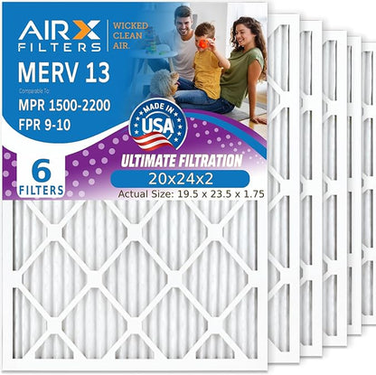 AIRx Filters WICKED CLEAN AIR 20x24x2 MERV 13 Electrostatic Pleated Air Conditioner Filter 6 Pack HVAC AC Furnace Filters