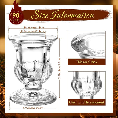 90 Pcs Clear Glass Candlestick Holders Taper Candle Holder Bulk 2.5 Inch Candle Stick Holder for Table Centerpiece Mantel Wedding Housewarming Gift Rustic Vintage Valentines Dinning Decoration (Clear)