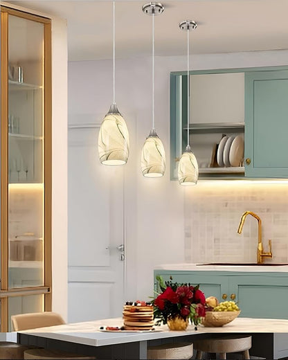 Mini Pendant Lights Kitchen Island Light Brown Glass Lamp Shade Hand Blown Glass Pendant Light with Brush Nickel Finish Adjustable Cord for Kitchen Over Sink (Green Marble-1Packs)