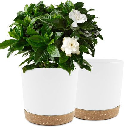 QCQHDU 10 inch Plant Pot, 2 Pack Planters for Indoor Plants with Drainage Holes & Saucer, Outdoor Flower Pots Home Garden Modern Decor