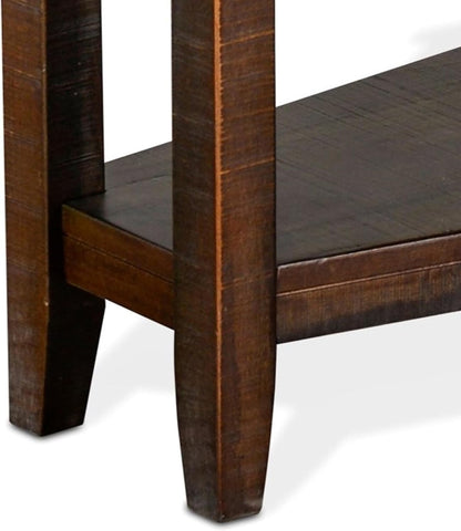 Benzara Flint Chairside Table with Shelf- 24 Inch Angled Dark Brown Mahogany