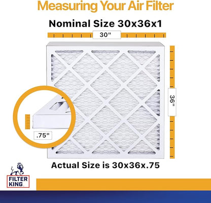 Filter King 30x36x1 Air Filter | 4-PACK | MERV 13 HVAC Pleated A/C Furnace Filters | MADE IN USA | Actual Size: 30 x 36 x .75"
