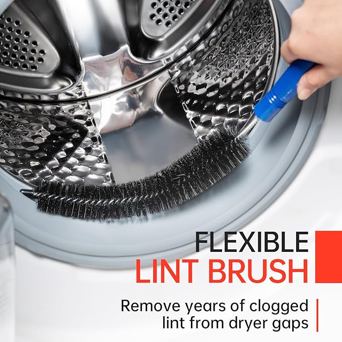 BLuesea Dryer Vent Cleaner Kit, 15-Piece Ultimate Dryer Cleaning Kit Include 30 Feet Dryer Vent Brush, Upgrade Noiseless Dryer Lint Vacuum Attachment, Lint Trap Brush, Vacuum & Dryer Adapters