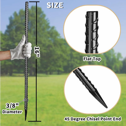 16 inches Rebar Stakes 18-Pack Heavy Duty Ground Stakes Rebar Spikes Garden Stakes Metal Steel Stake for Concrete and Timber Straight Black