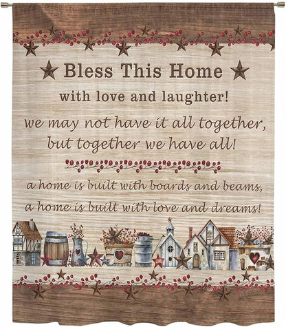 Farmhouse Sheer Curtains 63 Inch Length Brown Country Star Berry Vintage Wood Grain Chiffon Curtain for Bedroom Living Room Light Filtering Rod Pocket Window Treatments Voile Curtains Drapes