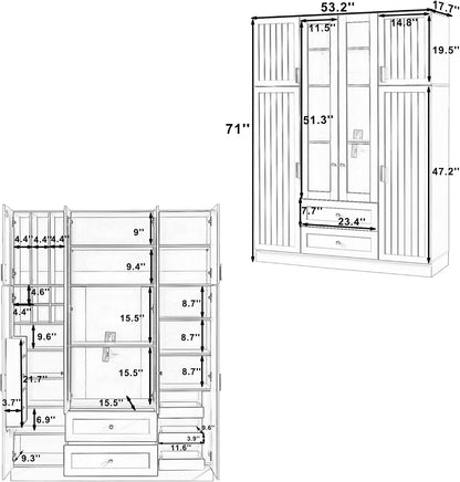 Modern Large Kitchen Pantry Organizer with Acrylic Doors, Wine Storage, and Adjustable Shelving for Ultimate Home Organization (White-M)