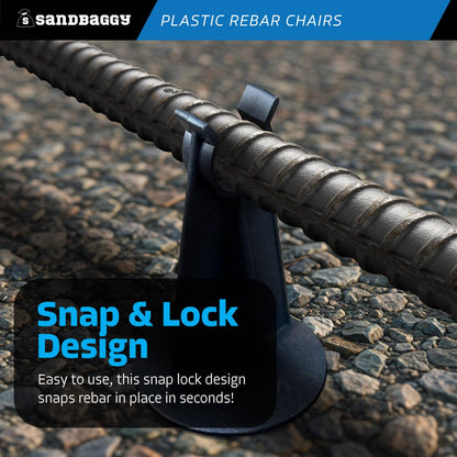 Sandbaggy Rebar Plastic Chair | Fits Rebar #3 to #5 | Heavy Duty Construction - Preferred Choice for Concrete Contractors | Saves Money & Labor Compared w/Dobie Bricks (Pack of 25, 3-1/4 Inch Length)