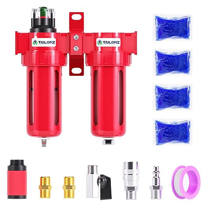 TAILONZ PNEUMATIC 0-150PSI 1/2 Inch NPT Aluminum Alloy Air Filter Drying System, Particulate Filter, Coalescing Filter, Desiccant Dryer Filtration and Drying
