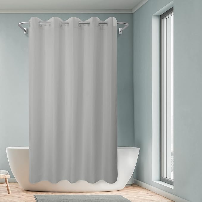 No Hook Grey Shower Curtain or Liner 78" Length - Soft Microfiber 78" Long Fabric Shower Curtain Liner Set, Machine Washable & Water Repellent, Gray, 71x80
