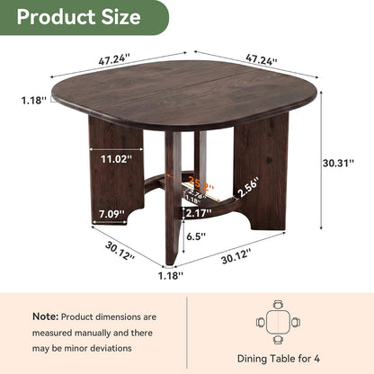 Solid Wood Square Dining Table for 4, 47.24-Inch Farmhouse Kitchen Dinner Table, Sturdy Rustic Dining Room Furniture, Table Only, Walnut