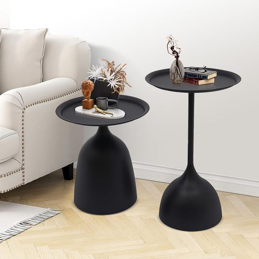 Round Coffee Table and End Table Sets for Living Room, Black Modern Side Table, Modern Table Bedside Set, Livingroom Table Sofa Metal Table End Tables