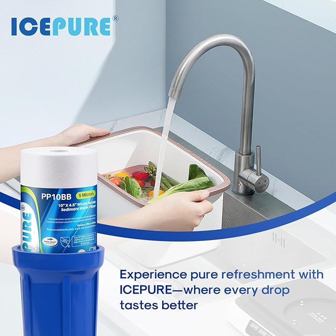 ICEPURE PP10BB 5 Microns 10" x 4.5" Whole House Sediment Water Filter Replacement Cartridge for Home, Compatible with RFC-BBSA, WFHD13001B, GXWH35F, GXWH30C, AP817, WHKF-GD25BB, 3 PACK