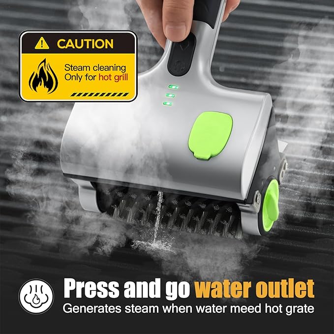 Wireless Electric steam Grill Brush and Scraper for Barbecue Outdoor Indoor Grill,Cordless Handheld steam Grill Cleaner, Unique Tool for Stove, Oven,Charbroil Chimney(Grey)