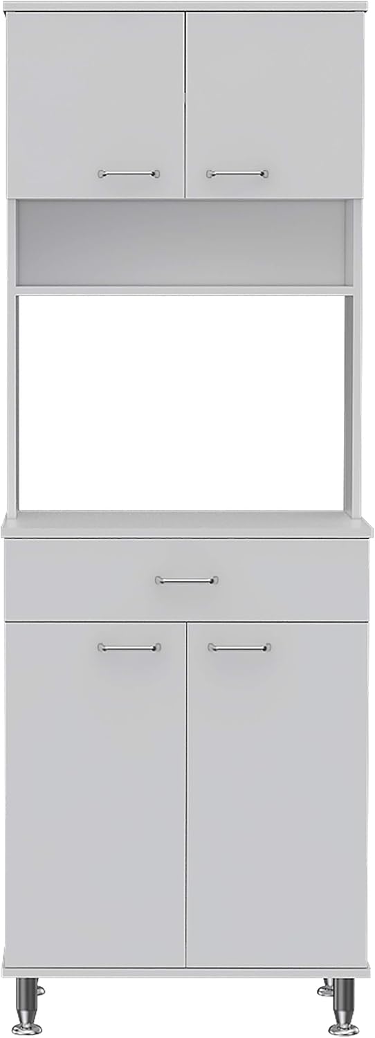 Kitchen Pantry with Countertop, Closed & Open Storage -White