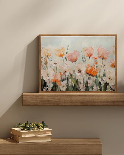 InSimSea Framed Wall Art for Living Room Flower Paingtings Tulips in Full Bloom Pictures Wall Decor Room Aesthetic Floral Art Elegant Canvas Print Home Decor for Bathrrom, Bedroom Décor 12x16In