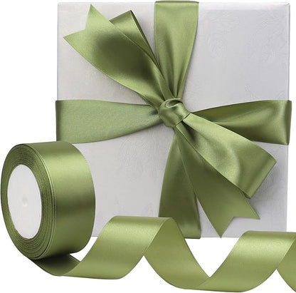 Olive Green Solid Satin Ribbon 1-1/2 Inch 25 Yards Solid Polyester Fabric Ribbon for Gift Wrapping Wedding Christmas Baby Shower Birthday Party Decoration Handmade Immortal Flower Craft