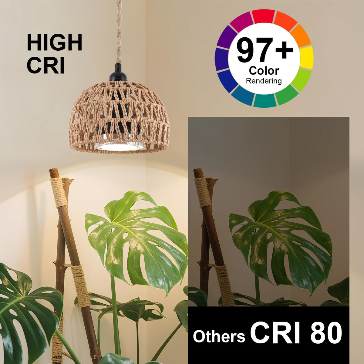 Hanging Grow Lights for Indoor Plants, Full Spectrum, with Timer and 15FT Power Cord, 30W Pendant Plant Lights for Indoor Growing, Garden, Flowers, Greenhouse (4000k, Weaving Style)