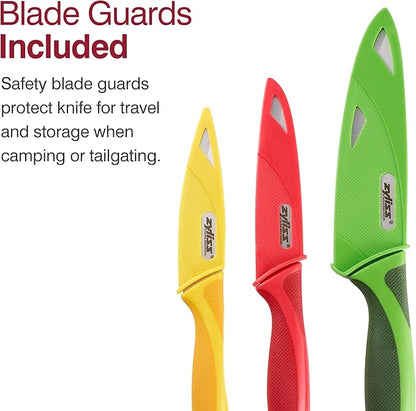 Zyliss 3 Piece Knife Value Set - Kitchen Knife Set - Kitchen Knife Set with Sheath Covers - Includes Paring, Serrated Paring & Utility Knives - Stainless Steel