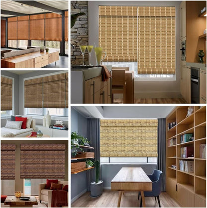 LETAU Cordless Wood Window Roller Shades, Bamboo Light Filtering Window Blinds for Indoor Home, Office, Kitchen, Pattern 11