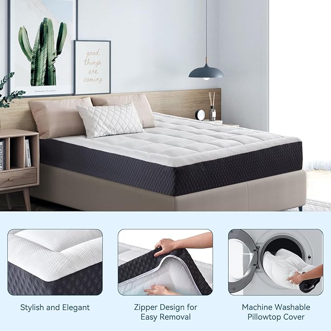 ONENICE 12 Inch Queen Mattress in a Box, Breathable Gel-Memory Foam Plus Pillowtop Mattress for Pressure Relief, CertiPUR-US Certified Bed in a Box, Fiberglass-Free