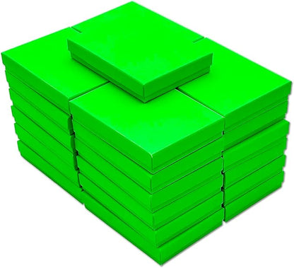TheDisplayGuys - 25-Pack #53 Kraft Paper Cardboard Gift Boxes/Jewelry Cases w. Cotton Padding & Lid - Neon Green - (5.4" x 3.9" x 1.0")