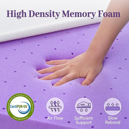 SINWEEK 3 Inch Gel Memory Foam Mattress Topper Queen Size, Ventilated High Density Pad for Back Pain, Bed Topper with Removable Soft Cover, CertiPUR-US Certified