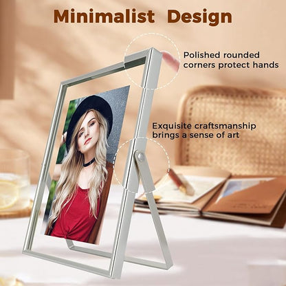 Silver Floating Frame (6"x8", Vertical), For Picture 5x7, 4x6, 3x5, Small Desktop Photo Frame, Classy Gift For Festival, Wedding, Home or Office Décor