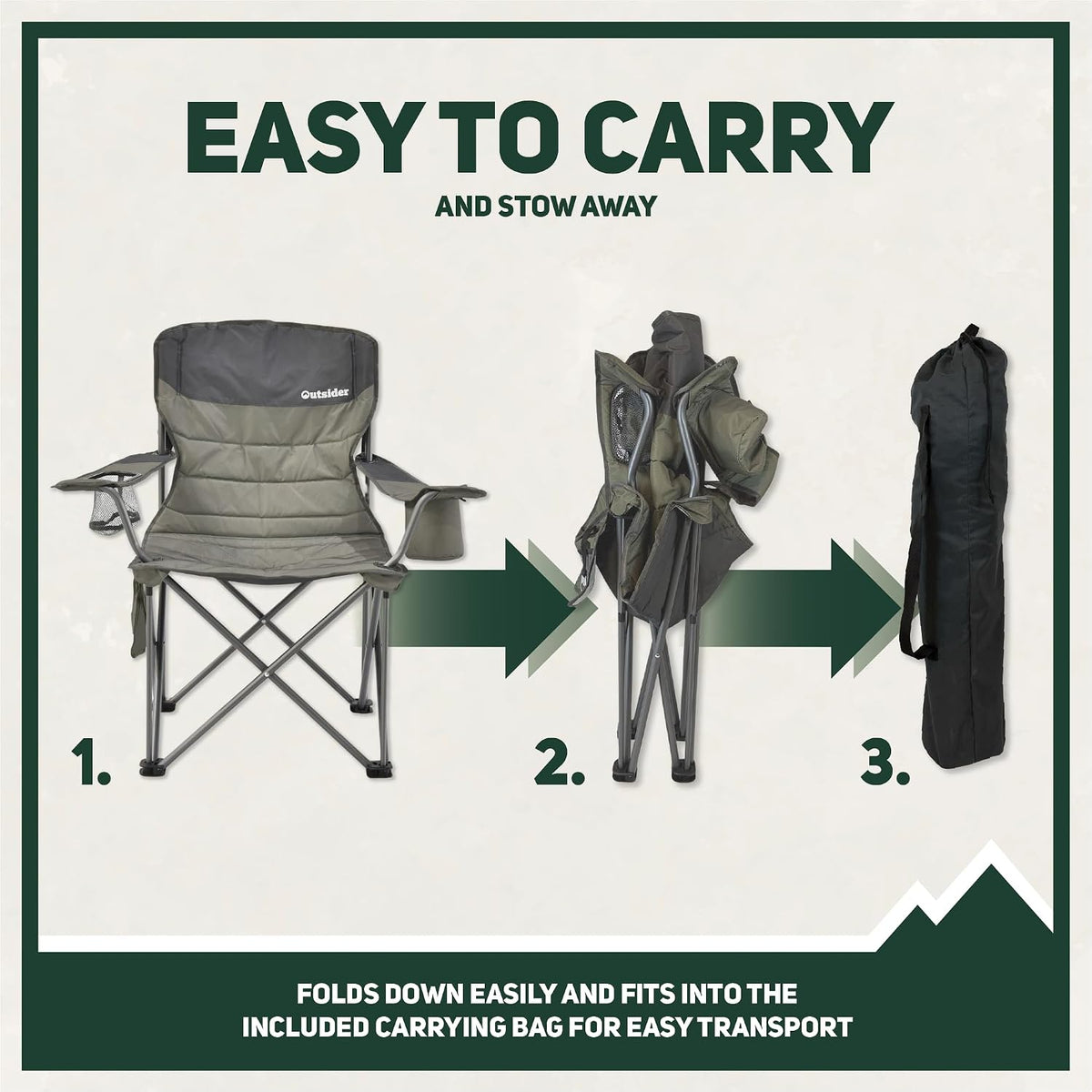 OUTSIDER Oversized Camping Folding Chair, Heavy Duty 500 LBS Portable Foldable Outdoor Chair Camp Chair with Cup Holder and Cooler Bag, Bottle Opener for Camping, Travel, Backpacking,Lawn, Patio