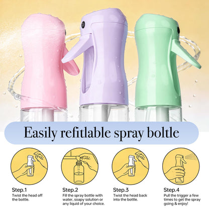 RMNJPW 3Pcs Continuous Spray Bottles For Hair,Ultra Fine Mister for Hair Styling, Plants, Cleaning, Salon, Misting & Skin Care (200ML Green+Pink+Purple)