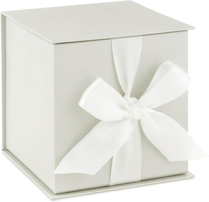 Hallmark Small Gift Box with Bow and Shredded Paper Fill (Grey White 4 inch Gift Box) for Weddings, Bridal Showers, Graduations, Birthdays, Bridesmaids Gifts, All Occasion