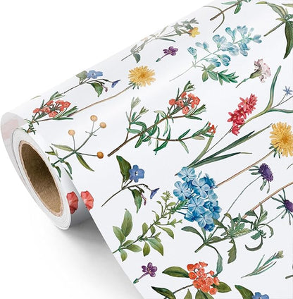 WRAPAHOLIC Floral Wrapping Paper Roll - Mini Roll - 17 Inch x 33 Feet - Wildflower Wrapping Paper Perfect for Girls Women Birthday, Wedding, Bridal Shower