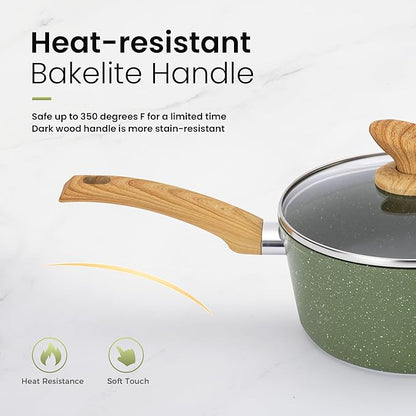 Kitchen Academy Pots and Pans Set Nonstick, 30 Pieces Induction Kitchen Cookware and Bakeware Sets, Green Granite Coating Cooking Pans Set